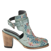 Vintage Floral Embroidery Round Toe Ankle Bootie Oshnow